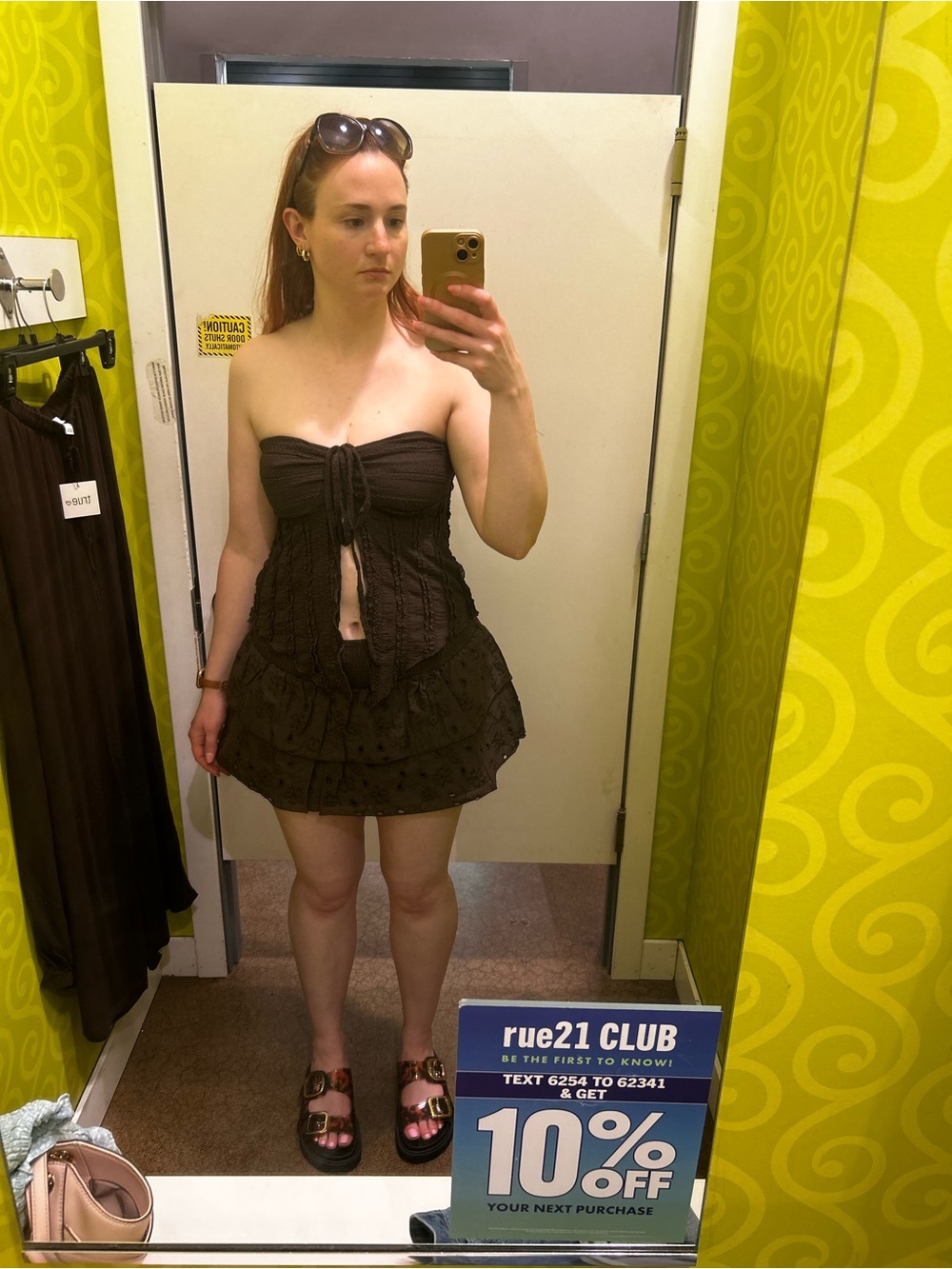 Strapless Brown Top & Tired Mini Skirt